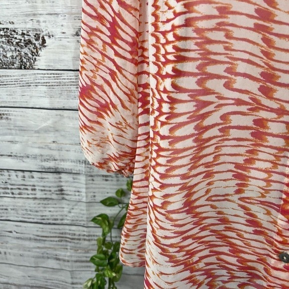 Nine West Blouse size Extra Large Orange Pink Sheer Ruffle Button Front Peasant - Picture 9 of 13